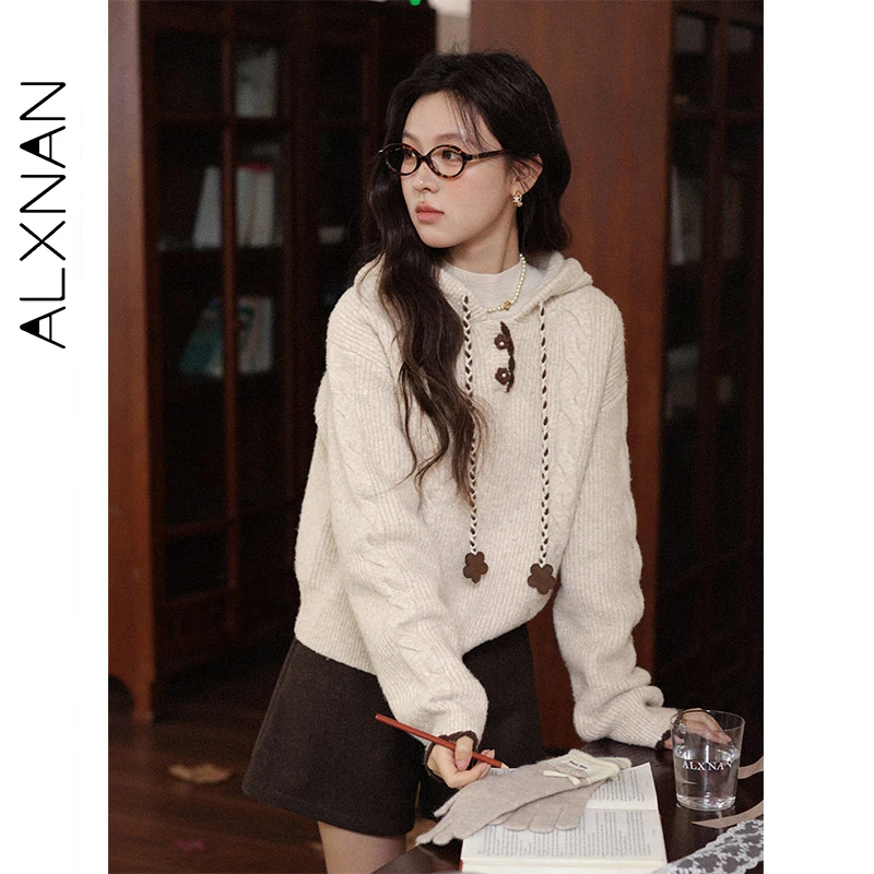 

ALXNAN пуловеры с капюшоном на шнурке с цветком и эластичным подолом в стиле пэчворк, свободный крой, мягкий трикотаж, эластичные молодежные повседневные женские топы L58621