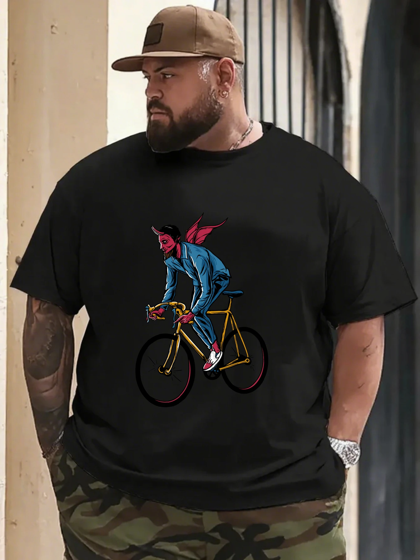 

Men's Vintage Skeleton Bicycle T-Shirt Biker Gothic Retro Casual Streetwear Cotton Tops