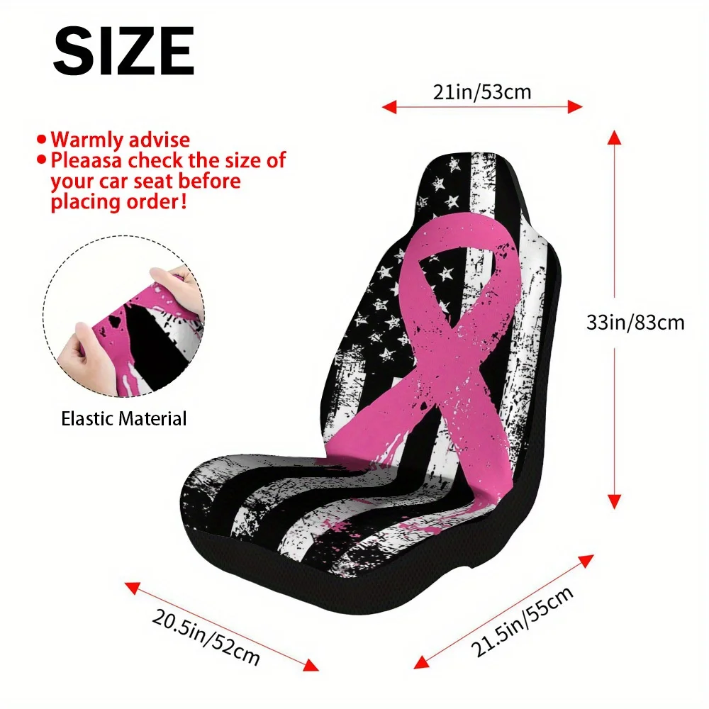 2pcs Breast Cancer Awareness Ribbon Print Seat Covers – Fit For Cars, Trucks, Vans, SUVs | Durable Front Seat Protectors | Eas