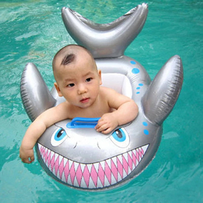 Children Swimming Circle Seat Water Toys Summer Outdoor Shark Boat Inflation with Handle Baby Swim Circle Shark Seat Circle TMZ