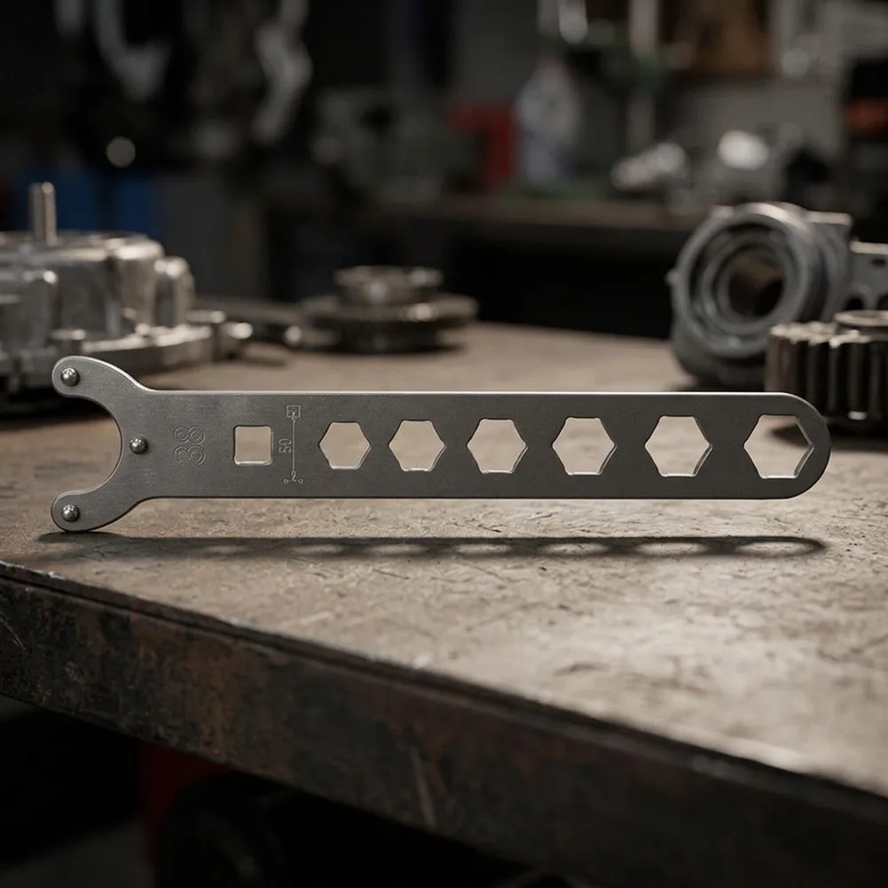 Motorcycle Front Shock Wrench for Inverted Forks - 22cm Sturdy Metal Alloy Tool with Four Distinct Hole Patterns