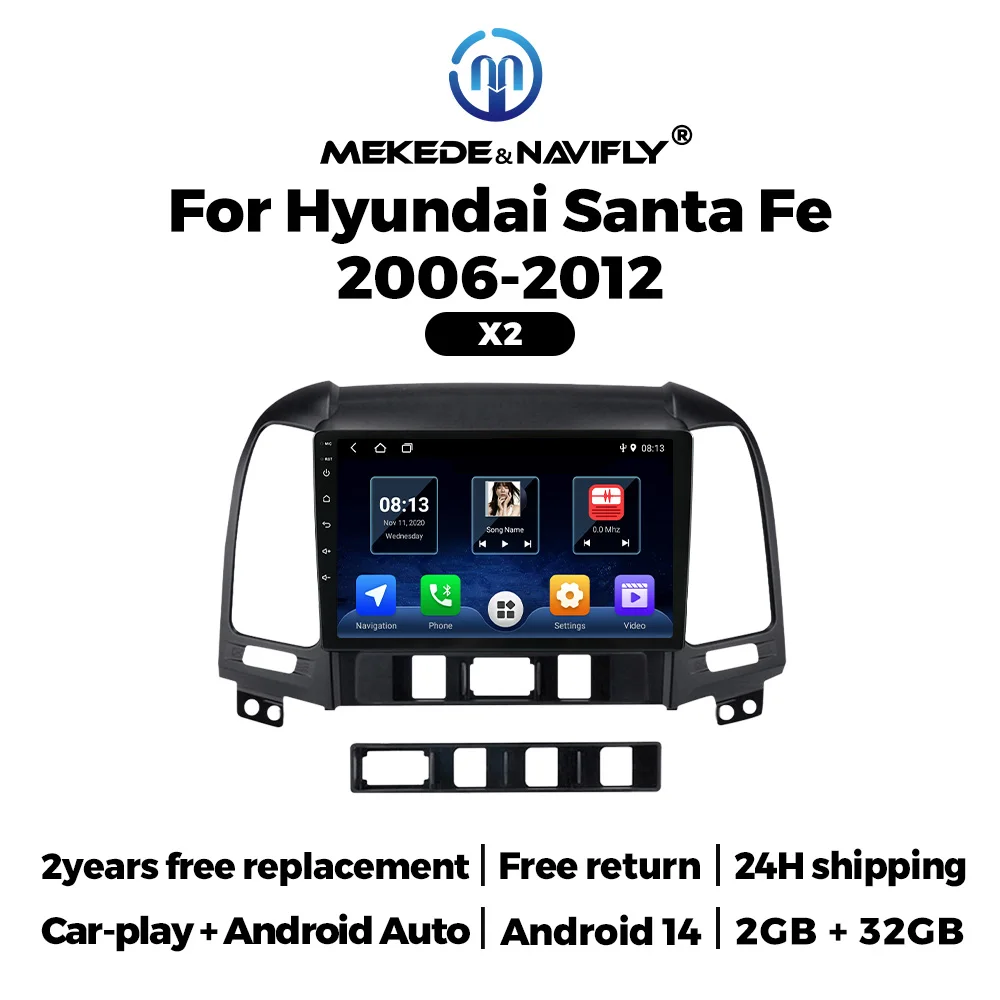 

MEKEDE&NAVIFLY NEW Car Radio Android 14 For Hyundai Santa Fe 2 2006-2012 Multimedia Player Stereo Wireless Carplay Auto BT