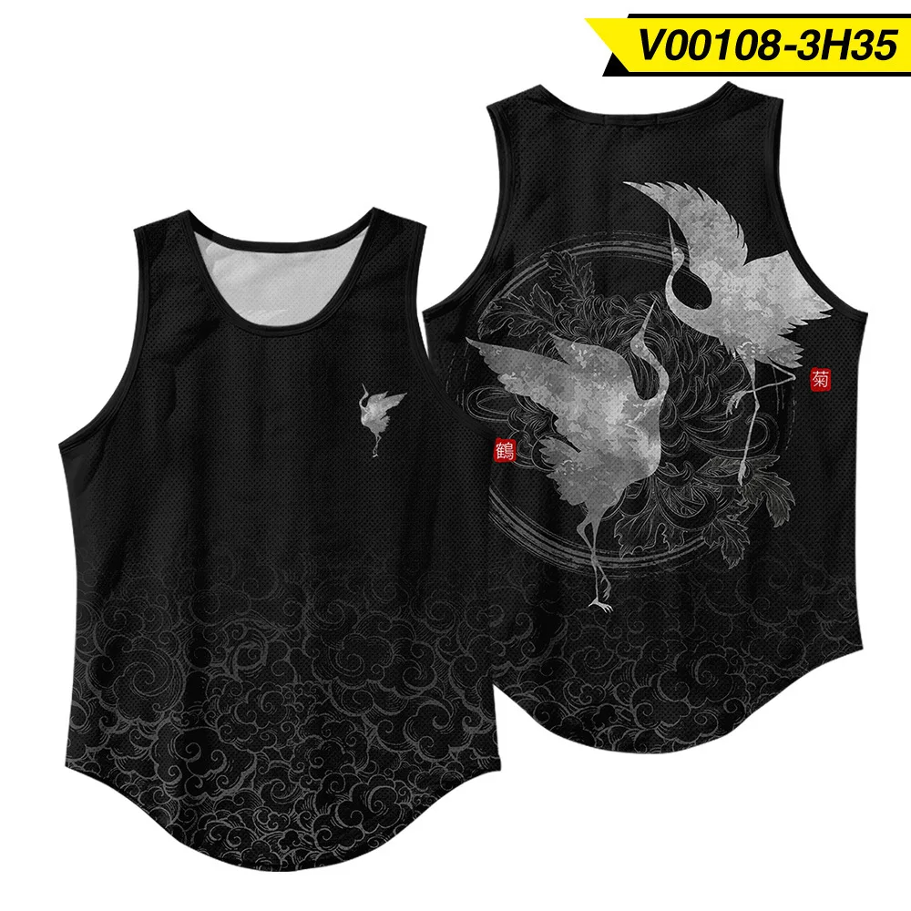 Bebovizi Hip Hop Men Tank Tops Fashion Sleeveless Shirt Japanese Style Print Sportswear Vest Casual Singlet Plus Size Mesh Tops