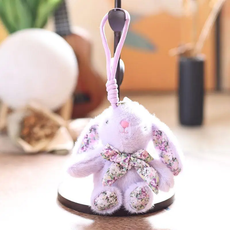 Conejo de peluche con orejas caídas y lazo Floral de dibujos animados de 15cm, muñeco de conejito de peluche, mochila, bolso colgante, decoración colgante, regalos de cumpleaños