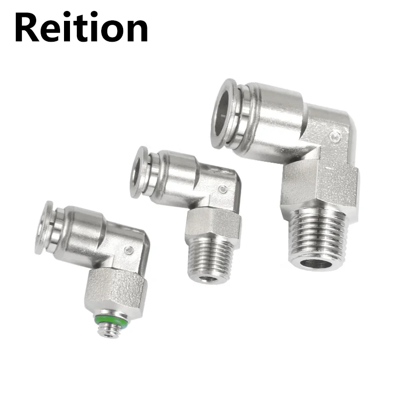 Reition 304 Stainless Steel Joint Pneumatic Pipe Joint PL Quick Connector BSPT External Thread Push In Air Hose Joint