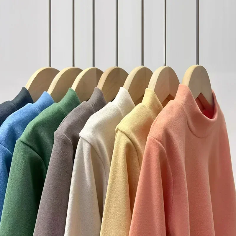 Winter Baby Warm Top Boys Girls Velvet Inner Solid Color Bottom Children's Half High Collar Long Sleeve T-shirt Kids Clothes