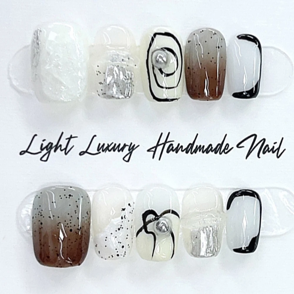 Bonito artesanal curto quadrado redondo unhas falsas olhos de gato lantejoulas coloridas flores pérola strass unhas reutilizáveis festa adesivo