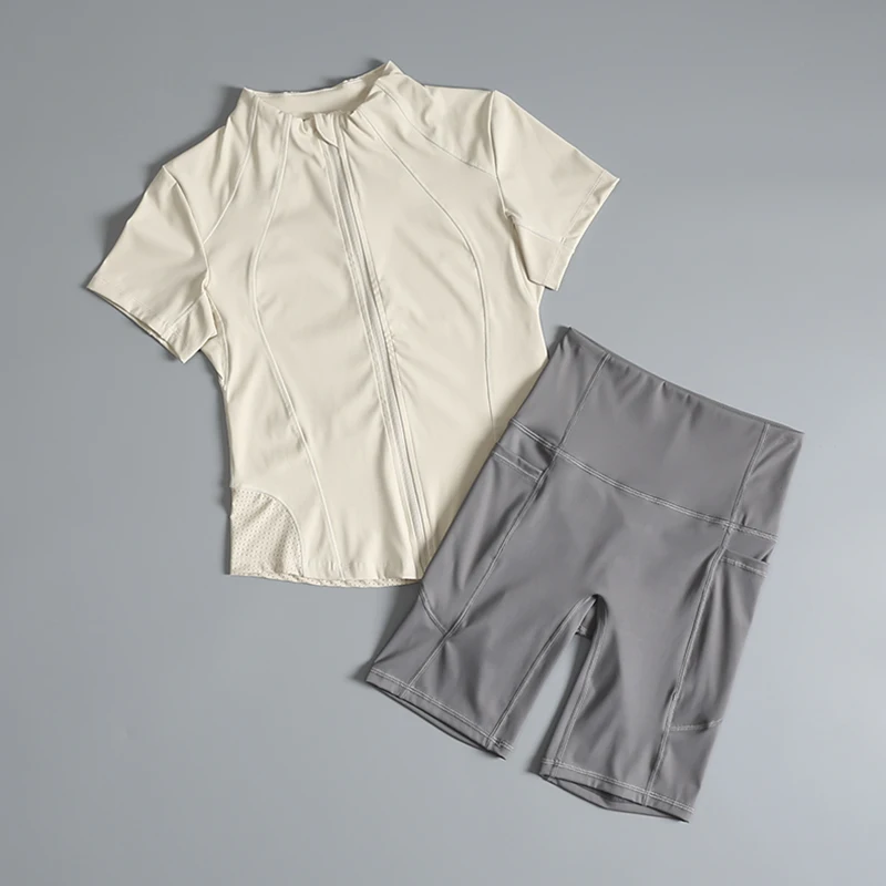 Ternos de corrida para mulheres, trajes de corrida matinais para o verão, calças profissionais de cinco pontos, ternos de salto finos de secagem rápida