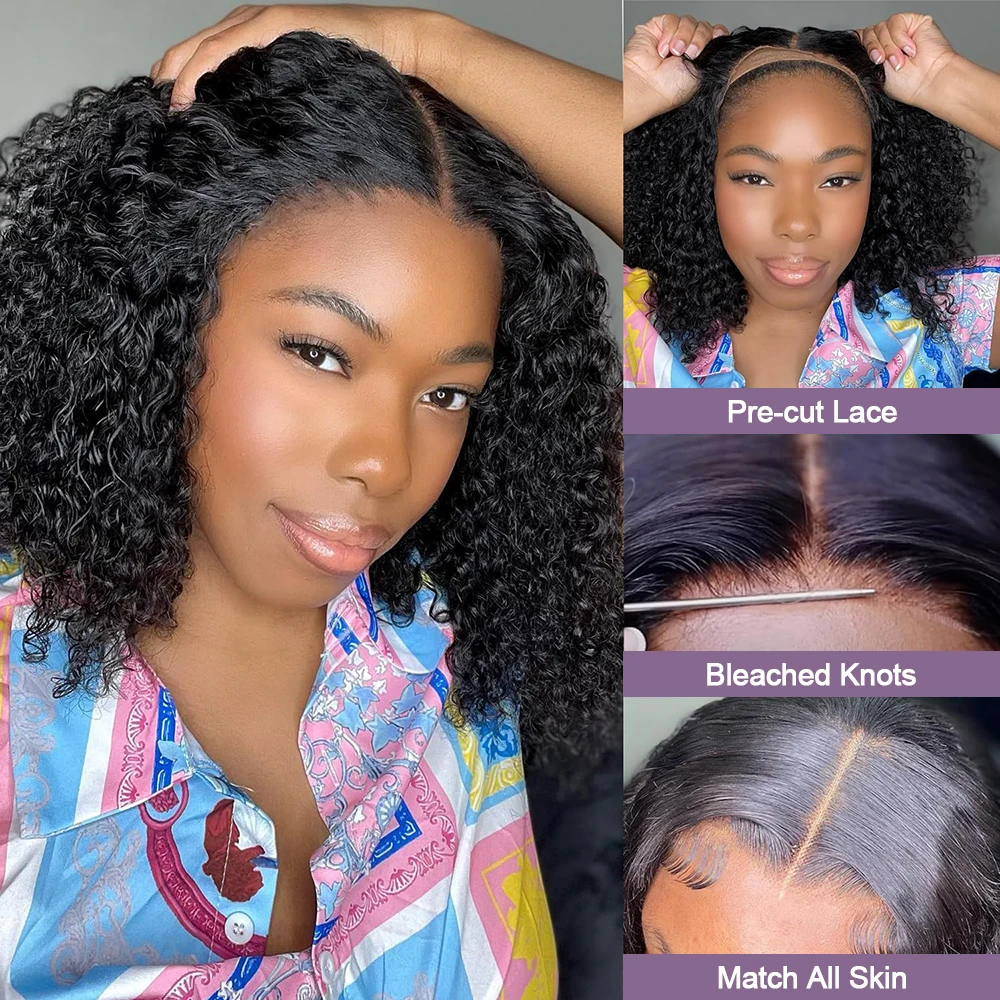 قصيرة مجعد Bobs الشعر البشري الدانتيل الباروكات الأمامية 7x5 13x4 غلويليس البرازيلي إغلاق الباروكات الأمامية دون الغراء بوب الباروكات للنساء