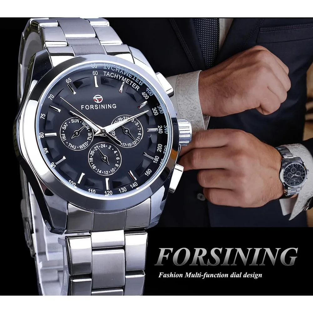 

Forsining Business Style Automatic Watch Men Black Dial Mechanical Wristwatch Calendar Luminous Mens Watch Relogios Masculino