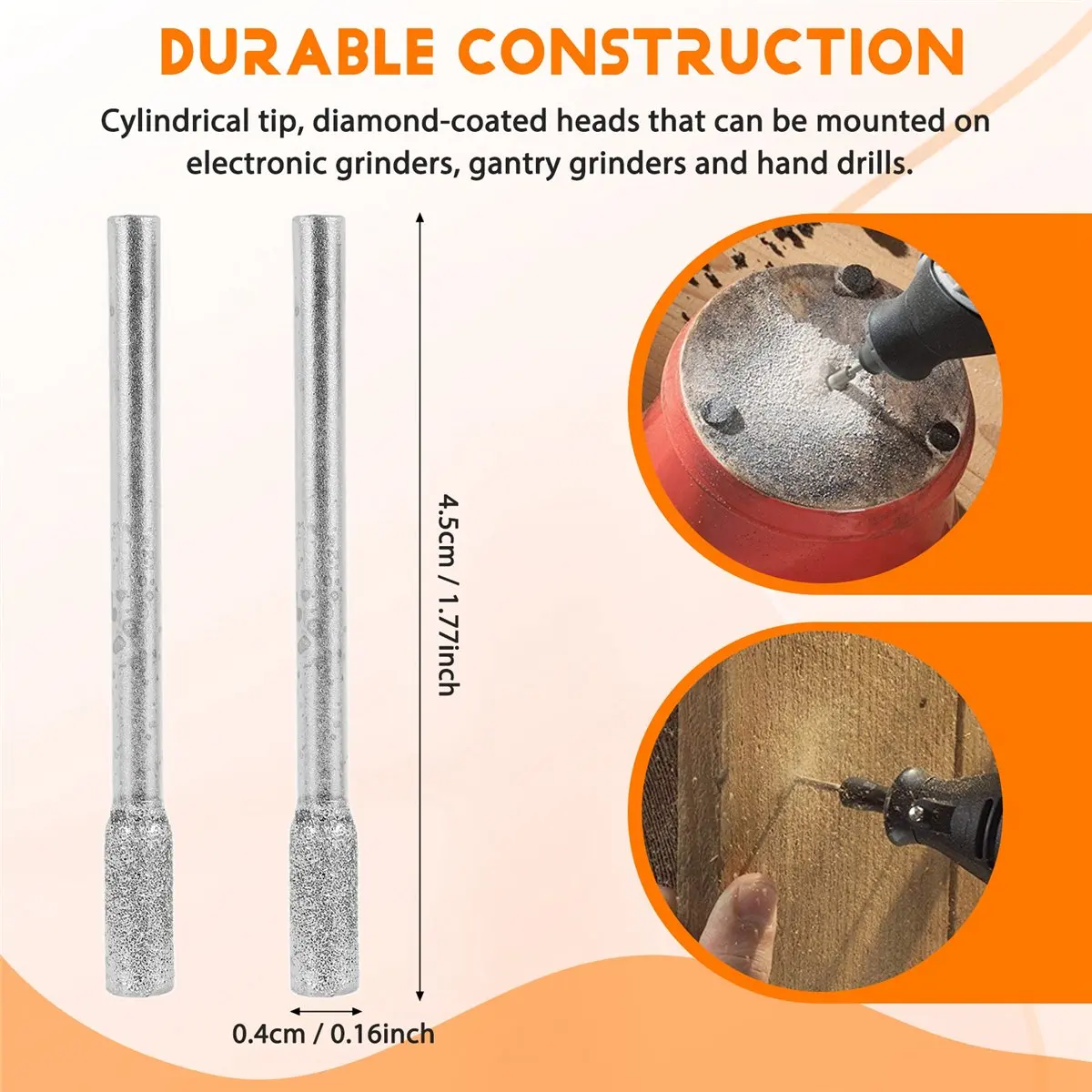 A24I 20 قطعة لقم طحن الماس 4 مللي متر رأس الأسطوانة طحن بت الروتاري الماس لدغ مجموعة لمعظم أداة دوارة بت طاحونة #6