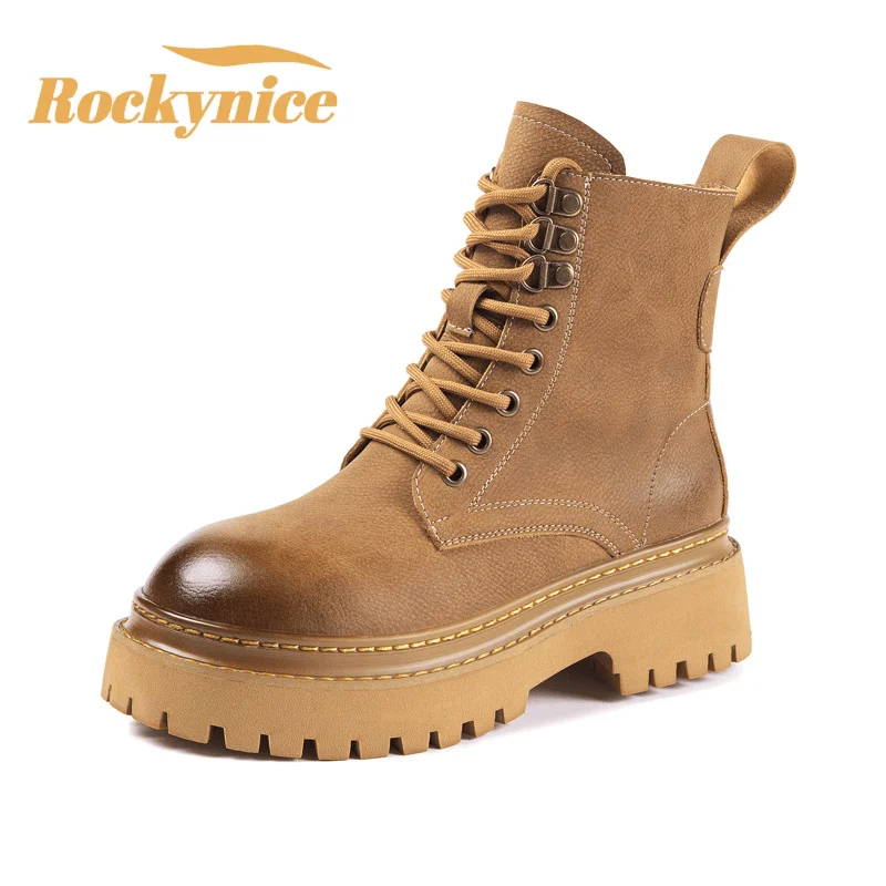 

2025 Autumn Winter New Women Warm Short Boots British Style 5CM Thick Soled Ankle Boots Zipper Genuine Leather Motorcycle Boots