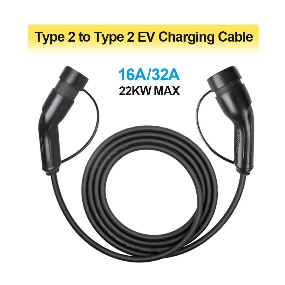 EV Charging Cable 16A/32A 1P/3P 3.6kW/7.2kW/11kW/22KW Type 2 EVSE Charging Station Female to Male Plug With EV Cord 5M