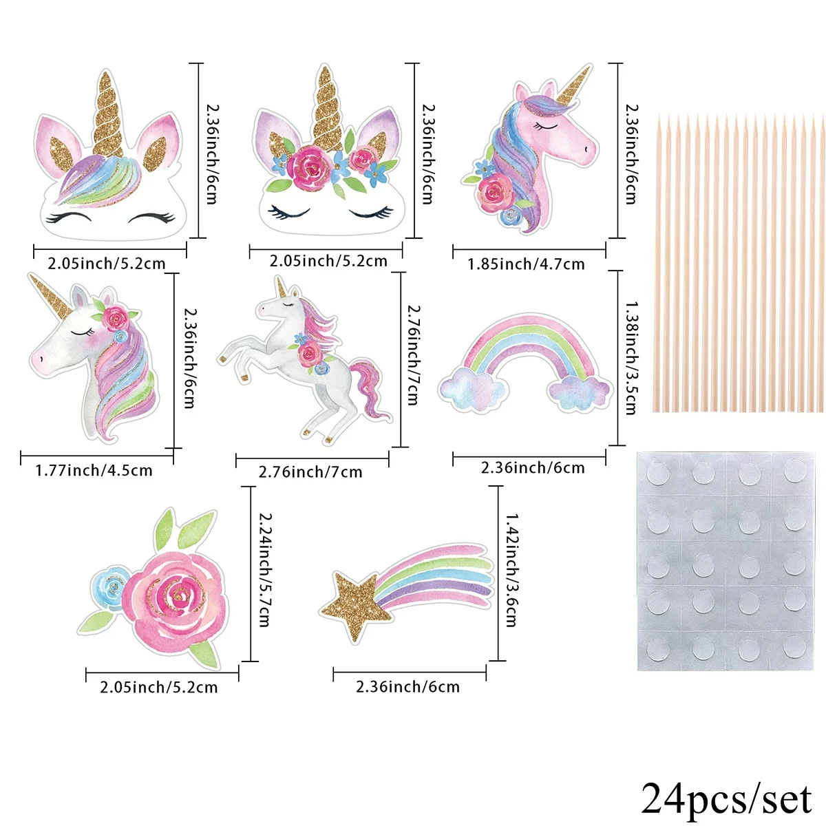 24 szt. Karton jednorożec Cupcake Topper kolorowe tęczowe papierowe wykaszarki dla dzieci jednorożec urodziny DIY materiały do ​​dekoracji ciast — zdjęcie 4