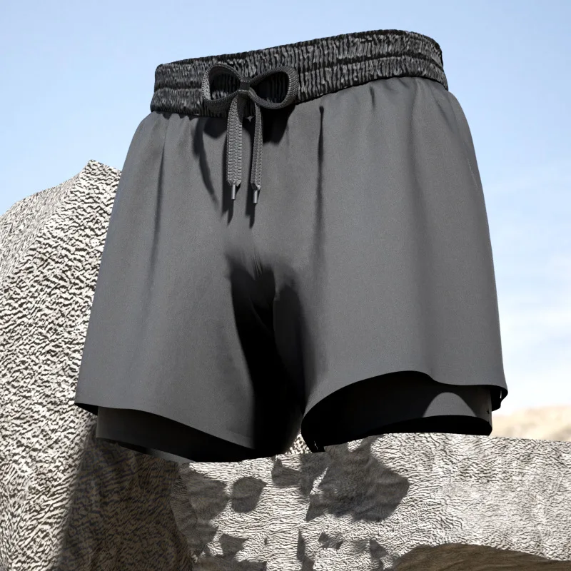 

Мужские двухслойные плавки-шорты с плоским передом, быстросохнущие, для плавания и пляжа, комплект для жаркого лета, высокая эластичность