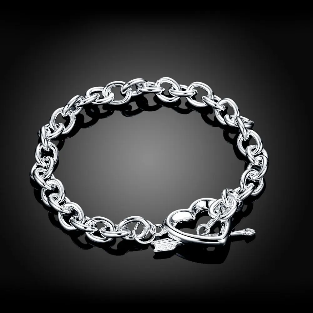 New Street Fashion 925 Sterling Silver Arrow Heart Bracelets For Women Best Friend Wedding Party Jewelry Couple Gifts