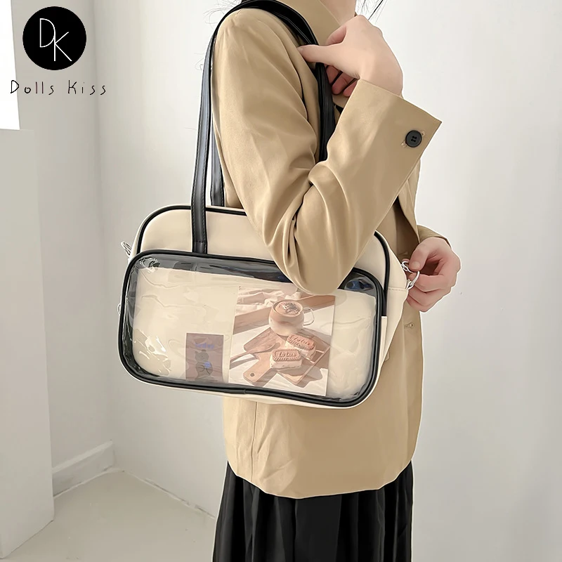 Harajuku JK Ita Uniform Shoulder Bag for Women Large Clear Window Bag Sweet Lolita Ladies Cute Girl Pu Leather Totes Bag