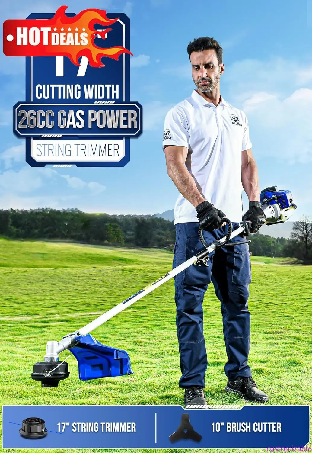 

Настраиваемый газовый триммер Weed Wacker, триммер/обрезной станок 3 в 1, 17 дюймов, кусторез 10 дюймов, резиновая ручка и плечевой ремень Inc.