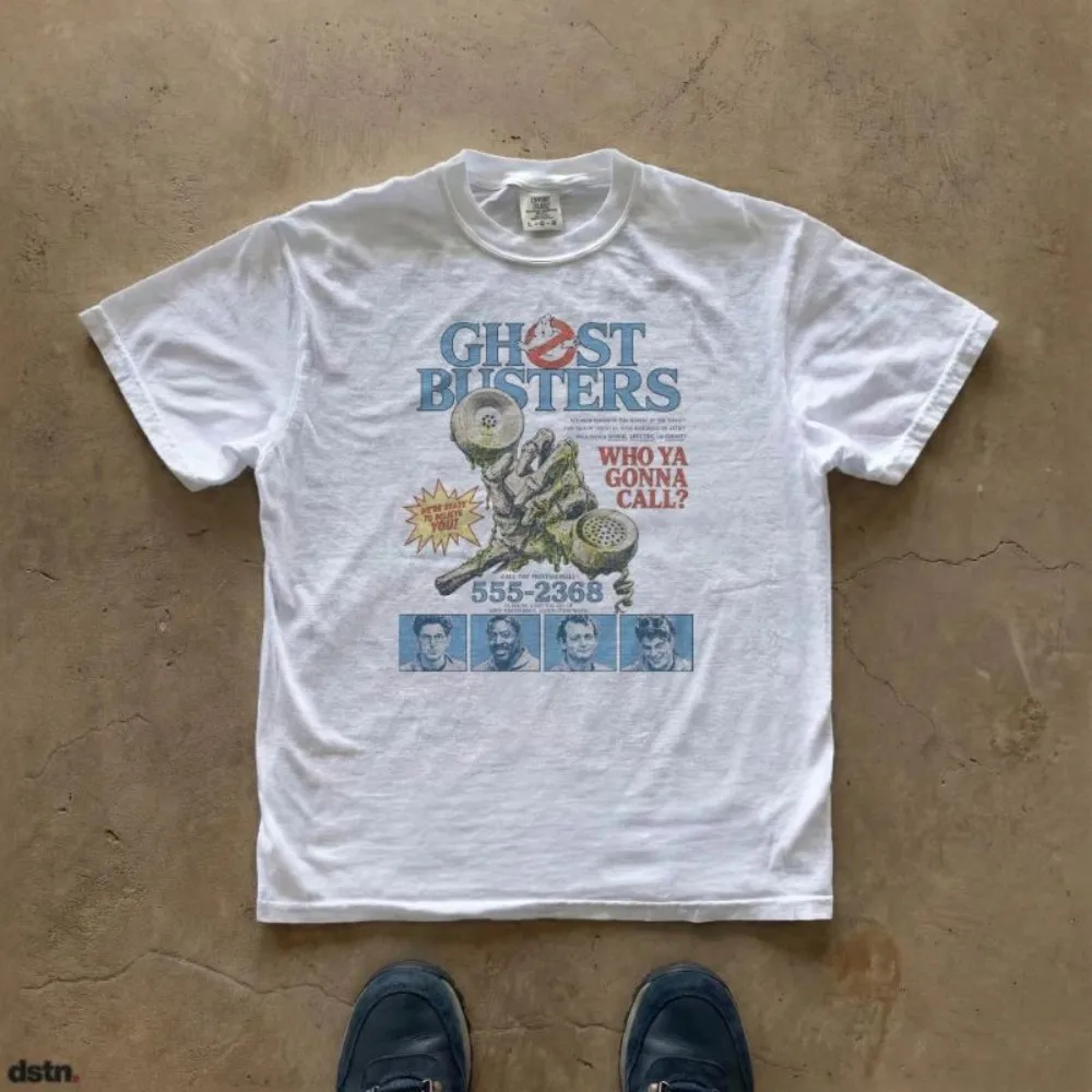 2026 Vintage Ghost Busters Movie Graphic Printed T-shirt Summer Pure Cotton O Neck Loose Short Sleeve Casual Fashion Tops Unisex