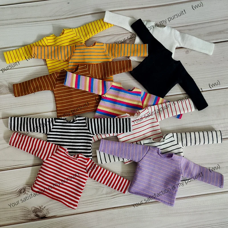 Handmade doll costume, long-sleeved striped T-shirt, suitable for 1/6 doll costume (suitable for ob24, licca, Blyth dolls)