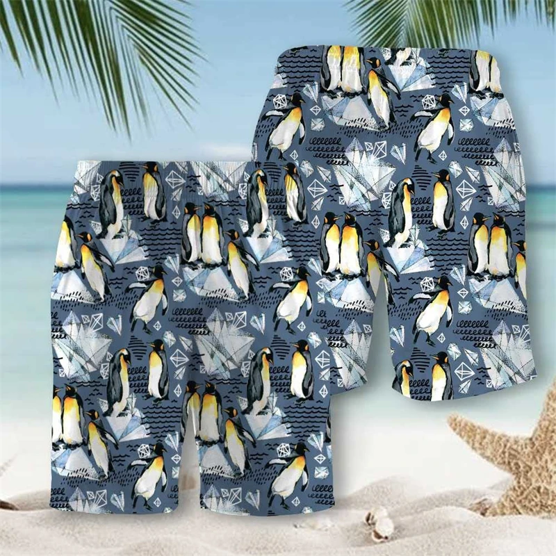 Celana pendek motif hewan Penguin 3D lucu untuk pria pakaian celana pendek pantai wanita modis Harajuku celana pendek kasual untuk anak laki-laki atasan celana panjang