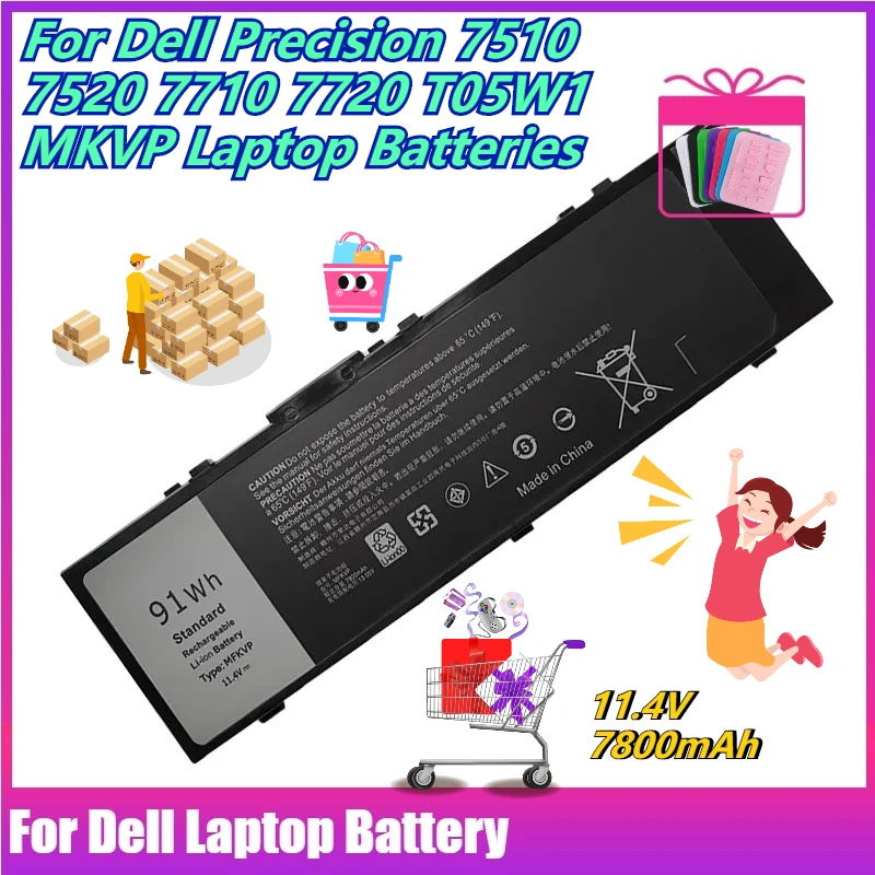 

11.4V 7800mAh Suitable for Dell Precision 7510 7520 7710 7720 T05W1 MFKVP Laptop Batteries