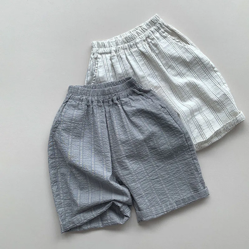Summer Children's Casual Pants Vertical Striped Boys Calf-length Pants Japan&Korean Style Thin Cotton Kids Mosquito-proof  Pants