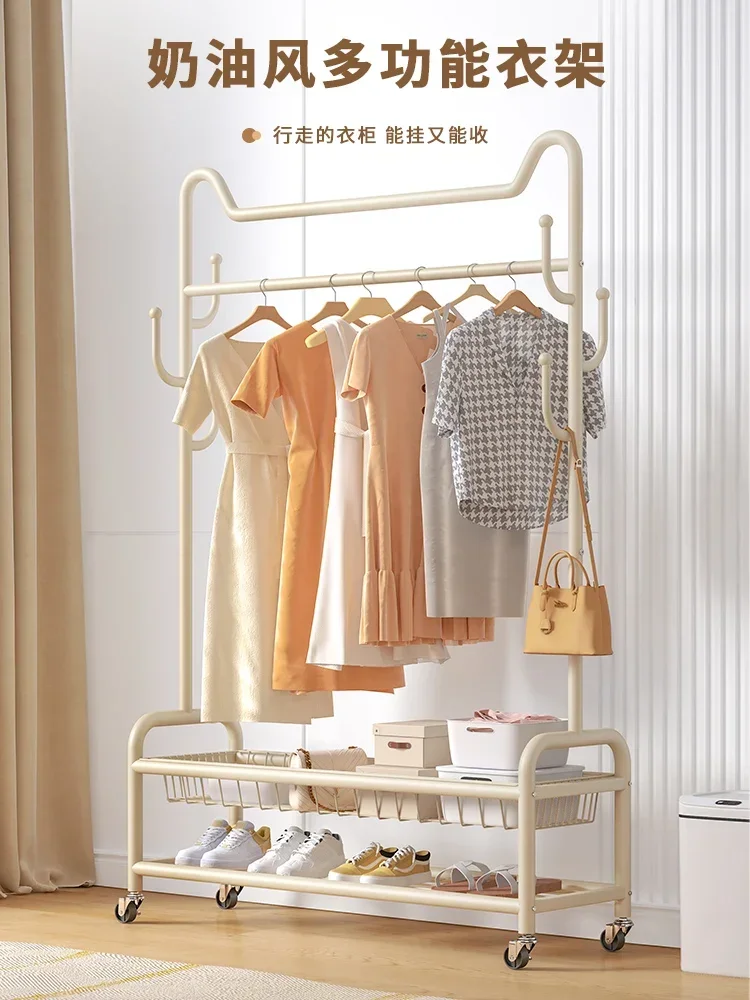 

Clothes rack floor bedroom clothes rack movable household living room luxury clothes pulley simple coat