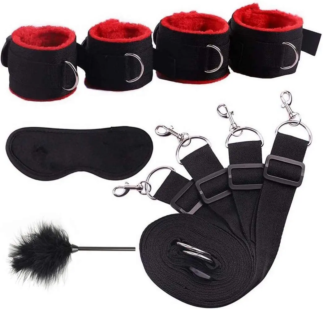 SM Slave Bed Sexual Games Sex Toy BDSM Bondage Gear Handcuff Set Leg Restraint Ankle Cuffs Eyeblinder Teaser Strap Systems Kits
