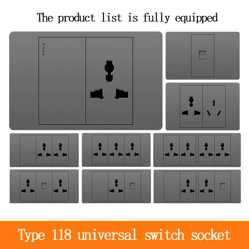 118 Type Concealed Switch Socket Panel Multi-functional with 3/6/9/12 Holes And 2 USB Charging Ports with 1/2Gang witch Control