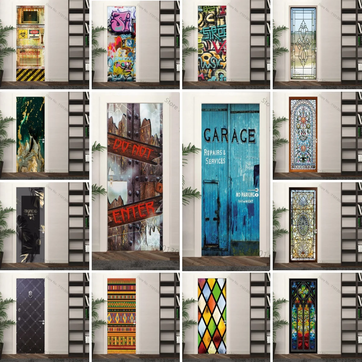 Retro Wooden Grain Door Stickers PVC Poster Color Glass Art Wallpaper Home Decor Apartment Elevator Refrigerator Door Stickers