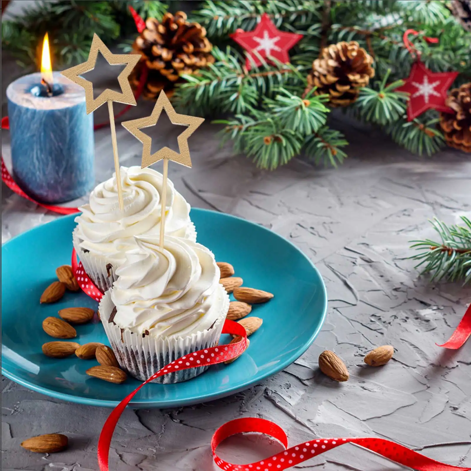 

50Pcs Bamboo Cocktail Picks Star Shaped Fruit Skewers for Appetizers Dessert Sticks Party Decorations Christmas Fruit Picks