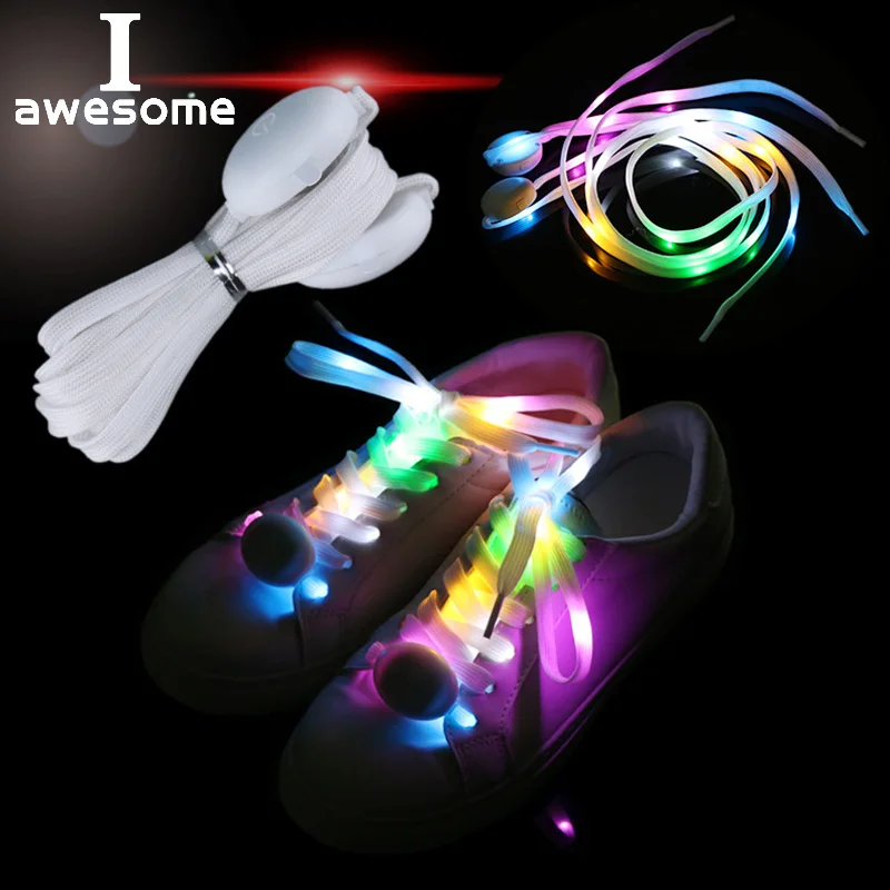 

1 Pair New LED Shoelaces Luminous Flashing Shoe Laces Disco Party Light Up Glow Nylon Strap 120cm Luminous Round Flash No Tie