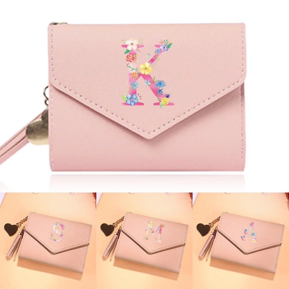 

Purse Female Short Mini Wallet Cute Purse Pink Letter Pattern RFID Wallet Cute Small Women's High Quality PU Leather Slim Simple