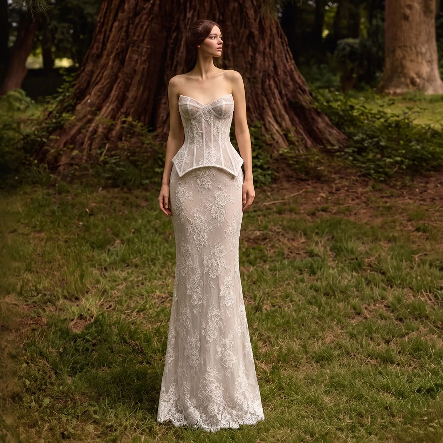 Sharon Said 2026 Luxury Sweetheart Wedding Dress Corset Peplum Mermaid White Nude Lace Vintage Fitted Bride Gown SW744 Custom