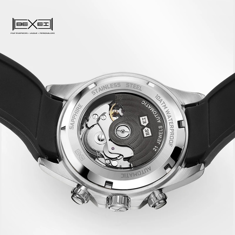 Bexei ساعة رجال الأعمال متعددة الوظائف 9118 التلقائي الميكانيكية الياقوت رجل ساعة مقاوم للماء ساعات الموضة مضيئة #4