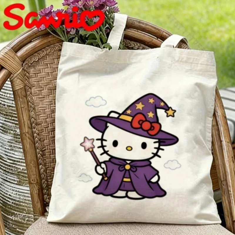 

1PC Sanrio Hello Kitty Canvas Tote Bag Double-sided Wizard Print Eco-friendly Reusable Shoulder Bag