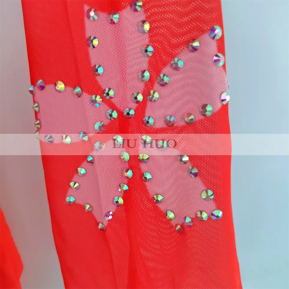 LIUHUO-vestido de patinaje artístico sobre hielo para mujer y niña, traje de leotardo de competición de gimnasia rítmica, Ballet moderno con rodillo rojo