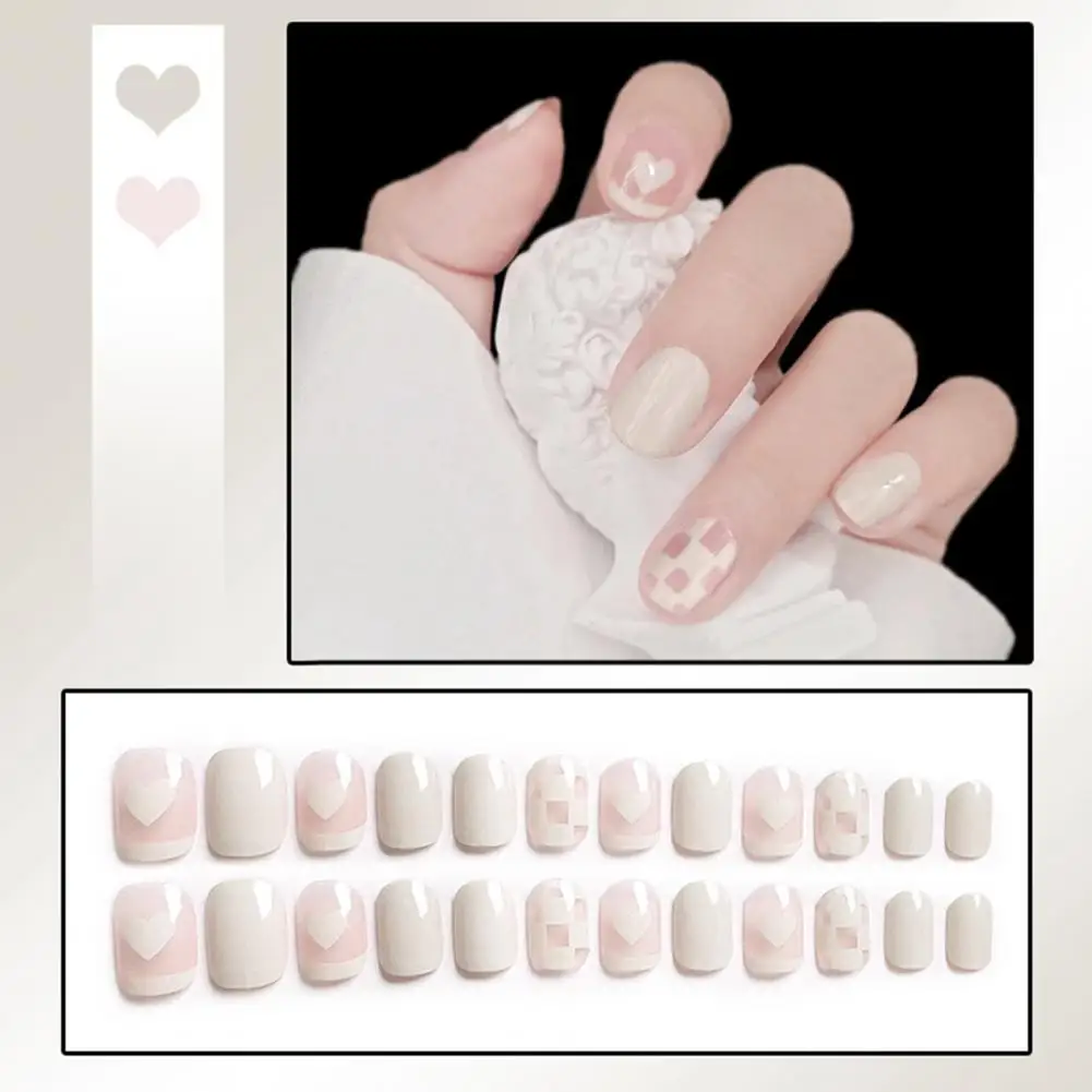 1 Set French Fake Nails Full Cover Nail Art Accessories Detachable Nail Artificial Tips with Glue  for Women   