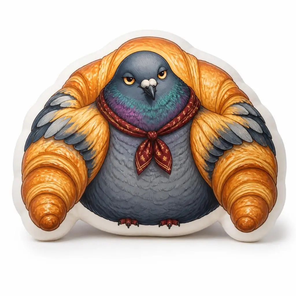 Croissant Pigeon Shaped Throw Pillow Funny Bird Cushion Stuffed Decorative Pillow for Kitchen Sofa Home Decor Gift Food Humor