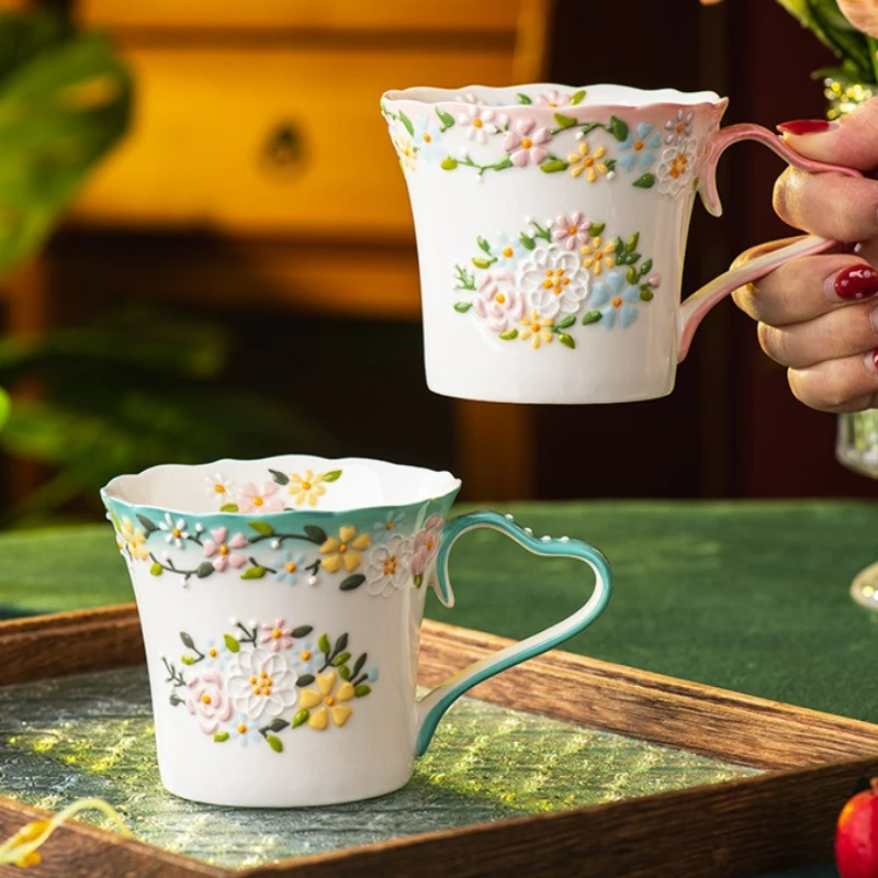

Creative Ceramic Flower Coffee Mug with Handle Exquisite Afternoon Camellia Flower Household Office Tea Cup Breakfast Mug New