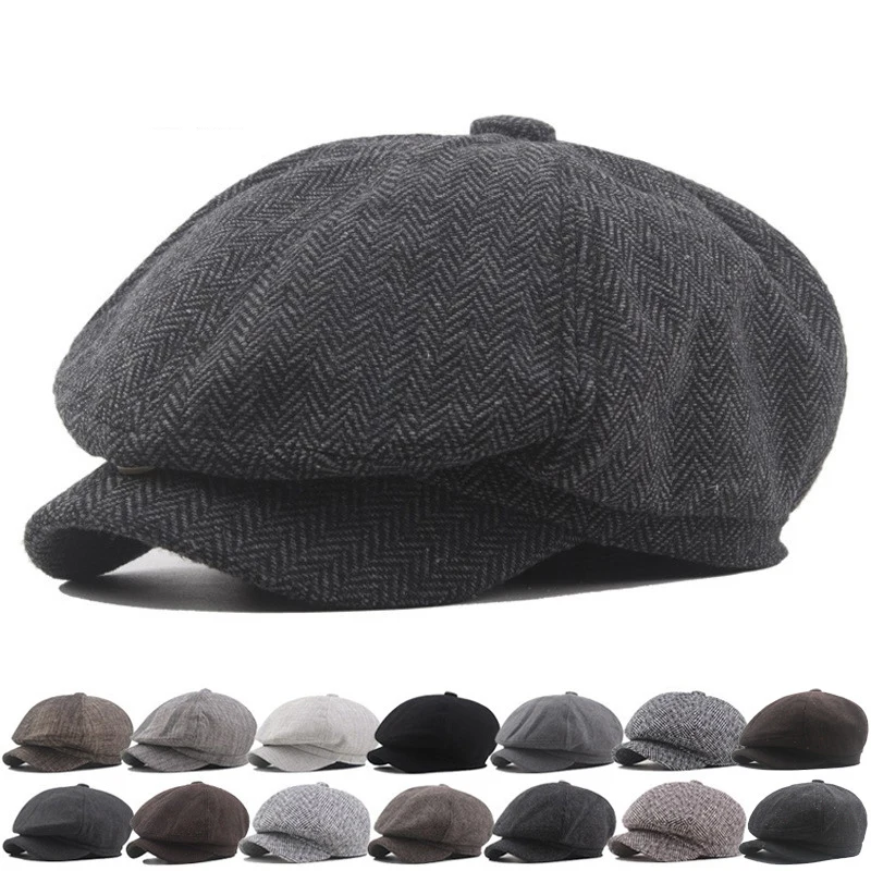 Old Fashion Classic 8 Panel Wool Blend Ivy Boston Scally Cap Flat Summer Newsies Cabbie Newsboy Hat for Men