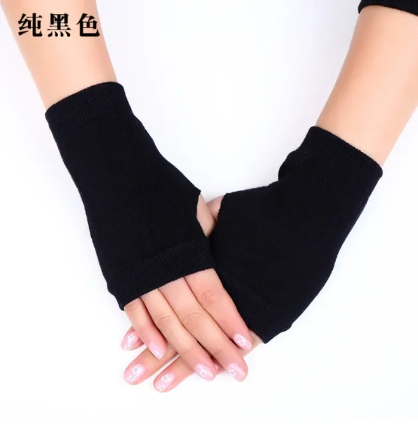 Winter Autumn Women Men Warm Knitted Fingerless Wool Gloves Solid Color Stretch Mittens Exposed Finger Short Cashmere Gloves