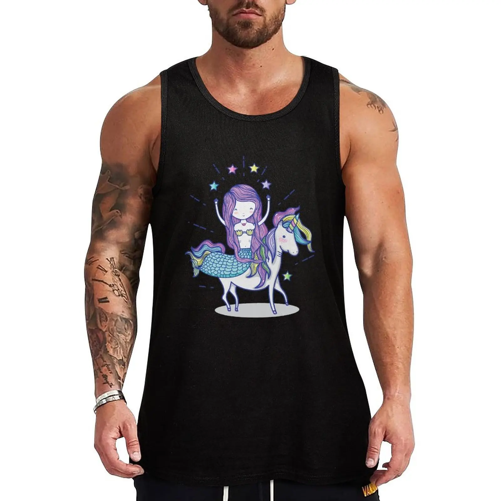 

Mermaid Riding Unicorn Tank Top Men's t-shirts gym clothing men men clothings