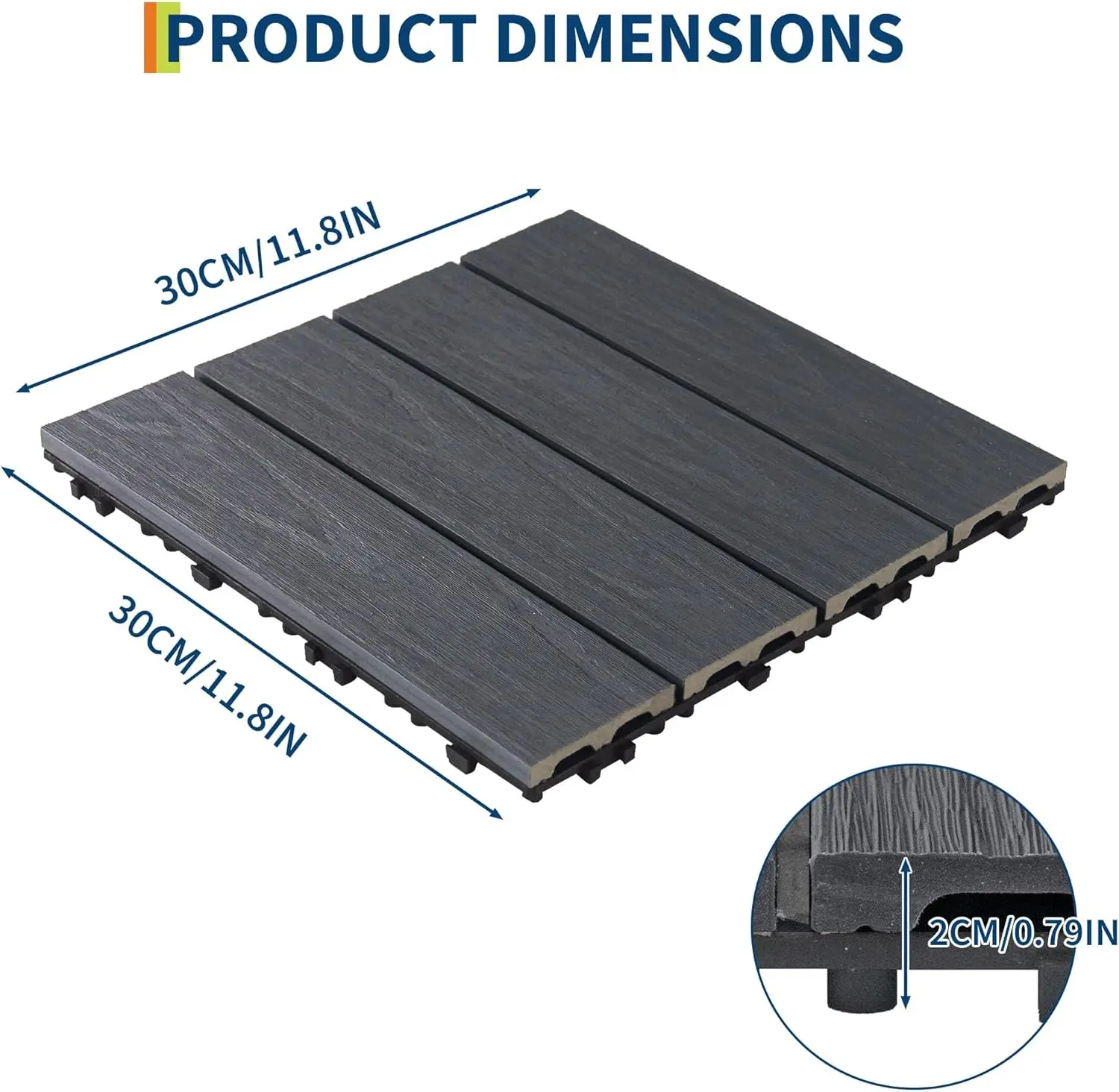 Garvee Grey 27er-Pack ineinandergreifende Fliesen: 30x30cm wetterfester, rutschfester, wasserdichter Bodenbelag für den Außenbereich, einfache DIY-Schnellmontage, Terrassenfliesen für Balkon,