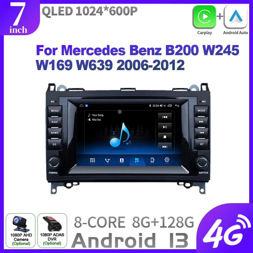 Android 13 For Mercedes Benz B200 W245 W169 W639 2006-2012 Car Radio Multimedia Navigation Wireless Carplay Stereo 2Din Screen