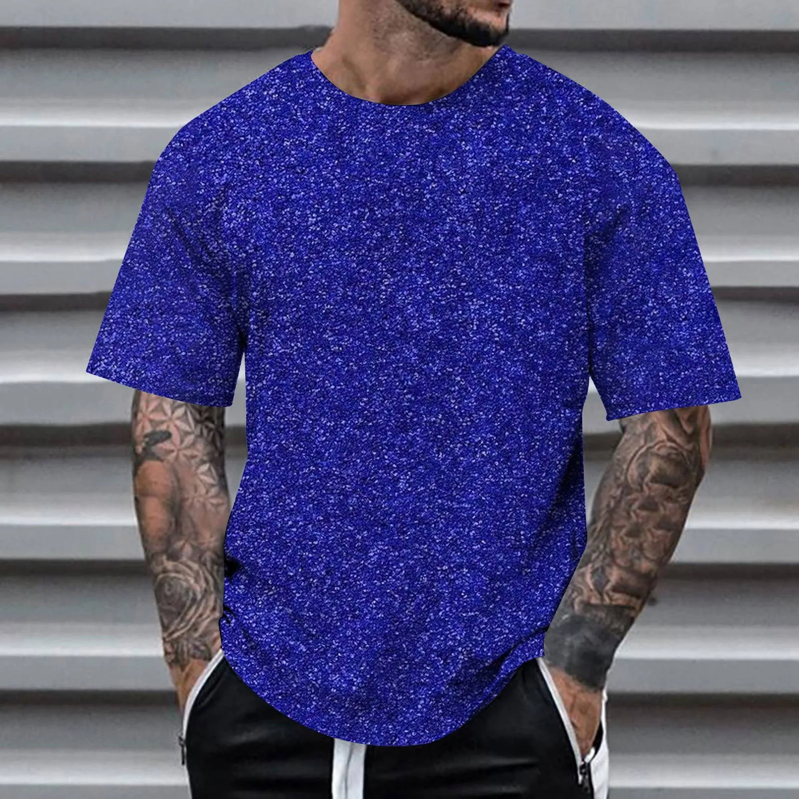 

Male Stage Performance T Shirt Men's 3D Printed Sequined Fashion Pullover Round Neck Short Sleeve Loose T-shirts Basic Tops