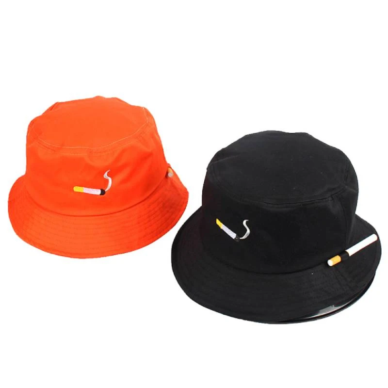 Unisex Cigarette Embroidery Personality two-sided Bucket Hats Fishermen Caps Outdoor Casual Cap Sunscreen Hat