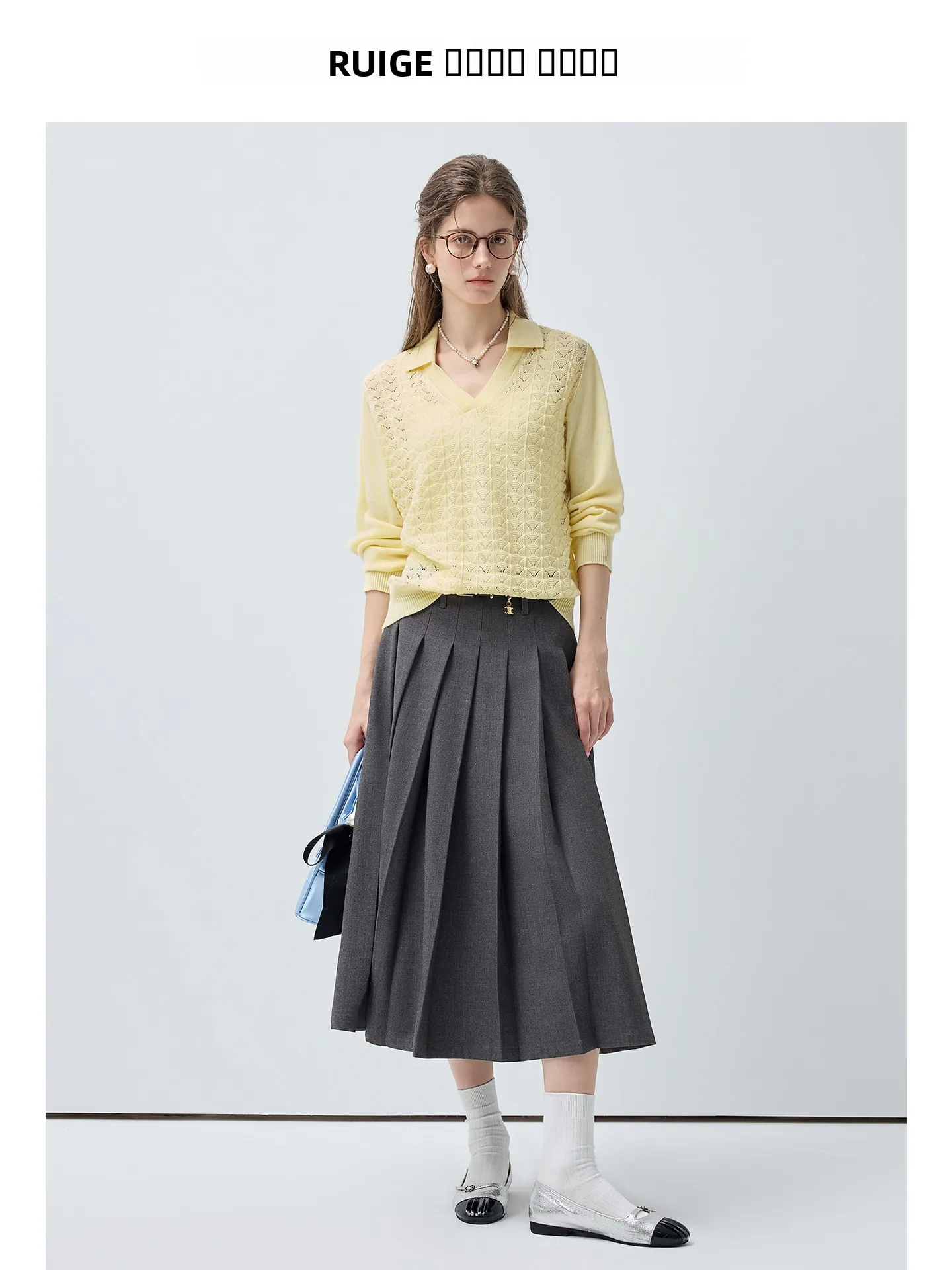 Dzianina damska plus size, do ramion, z długim rękawem, wełniana, ażurowa, wiosenna, wyszczuplająca, dla lekko zażywionych kobiet, wygodna, oddychająca.