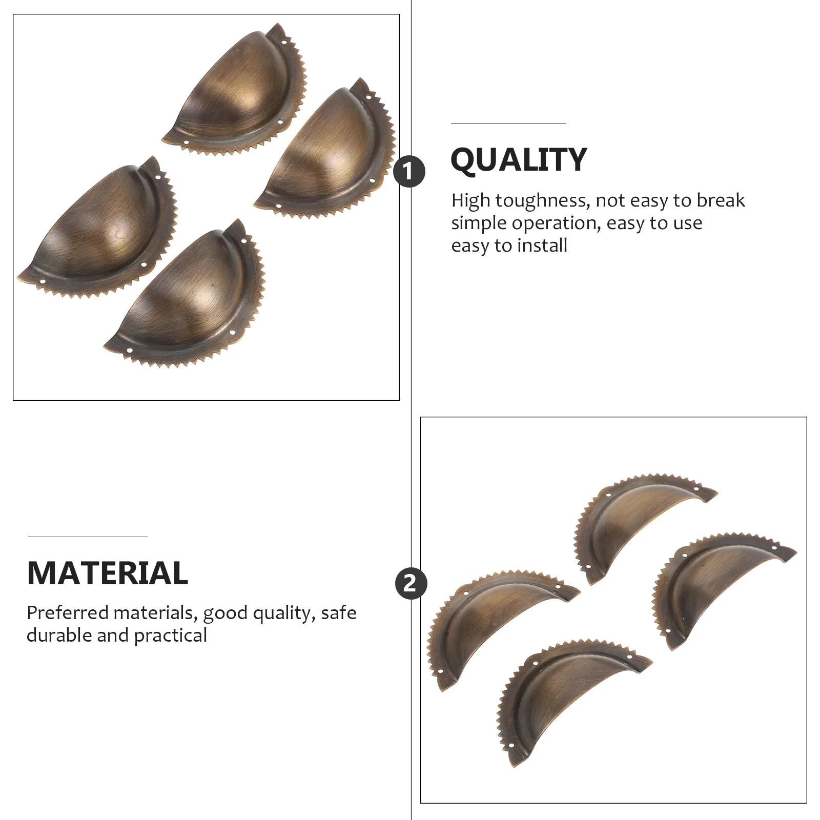 

4 Pcs Cabinet H Drawer Knobs Home Decor Hardware Semi circular Vintage Copper Durable Practical Easy Install